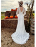 Long Sleeves Ivory Lace V Back Gorgeous Wedding Dress